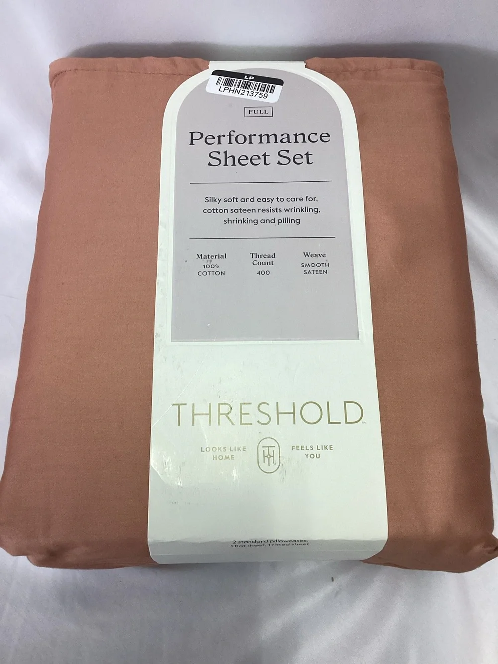 Solid Performance 400 Thread Count Sheet Set - Rust - Threshold - full - new